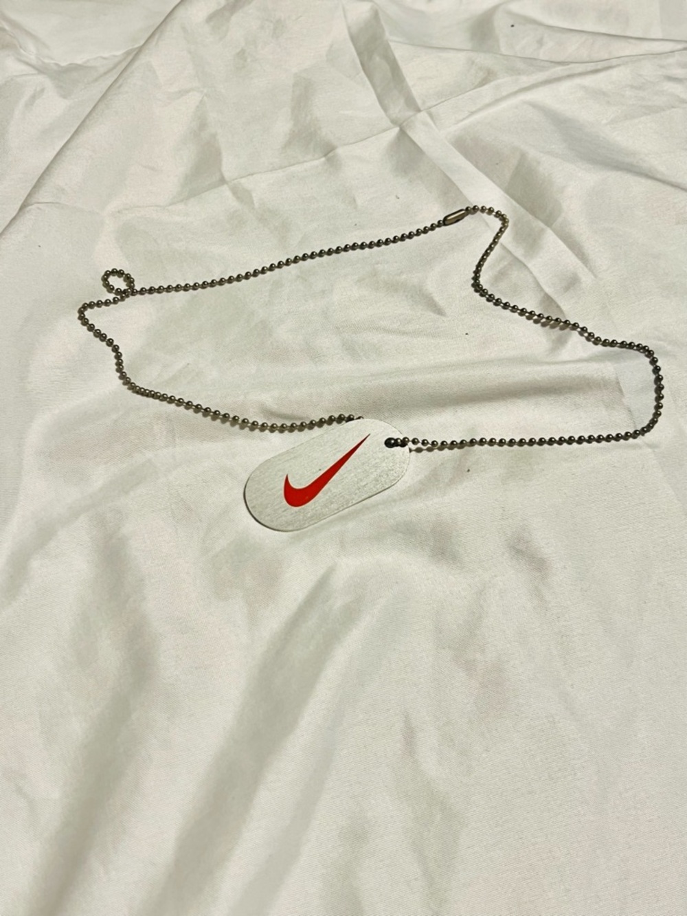Vintage Nike Red Swoosh Dog Tag Necklace